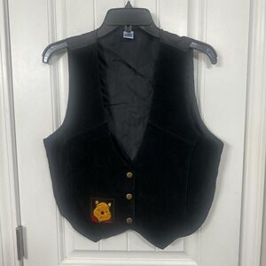 Vintage Black Leather Winnie-the-Pooh Button Vest | Disney Character Waistcoat.M